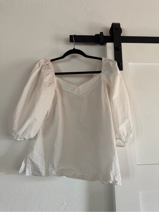 Cuyana Tops - Cuyana Ivory Puff Sleeve Square-Neck Blouse